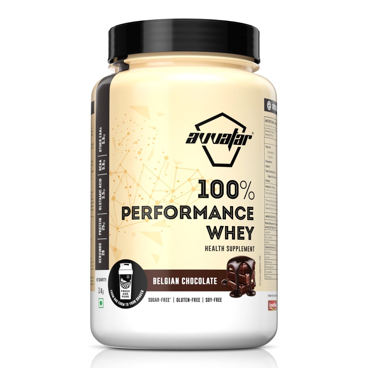 Avvatar PERFORMANCE WHEY PROTEIN | 1Kg | Belgian Chocolate Flavour | 25g Protein | 29 Servings