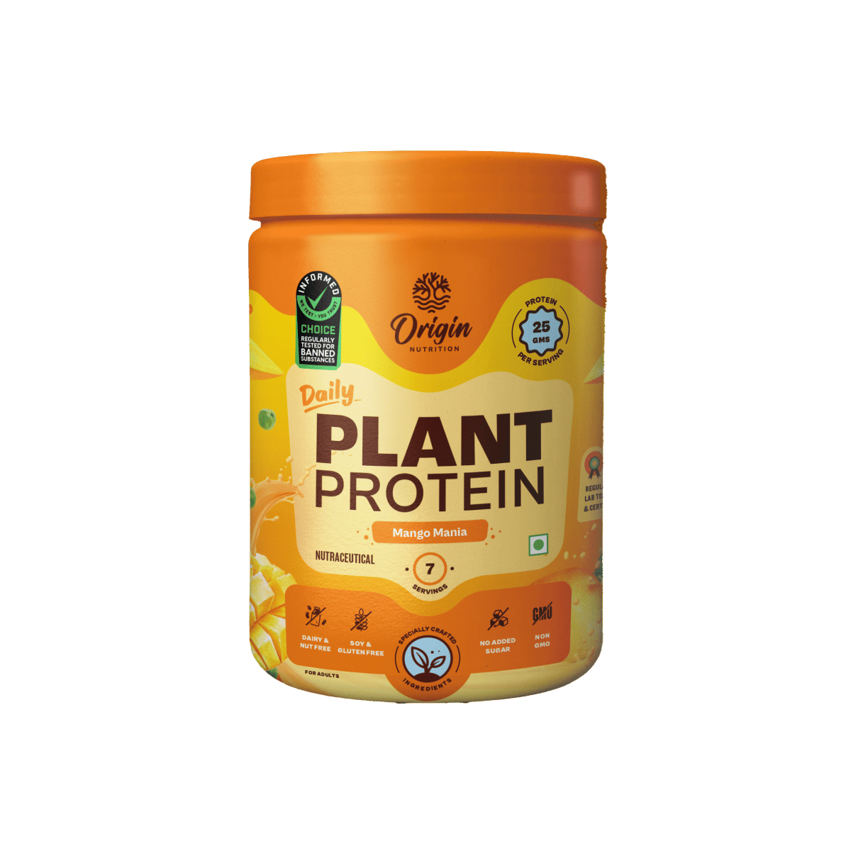 Origin Nutrition Plant Protein Powder Mango Flavour with 25g Protein per serving, 288g