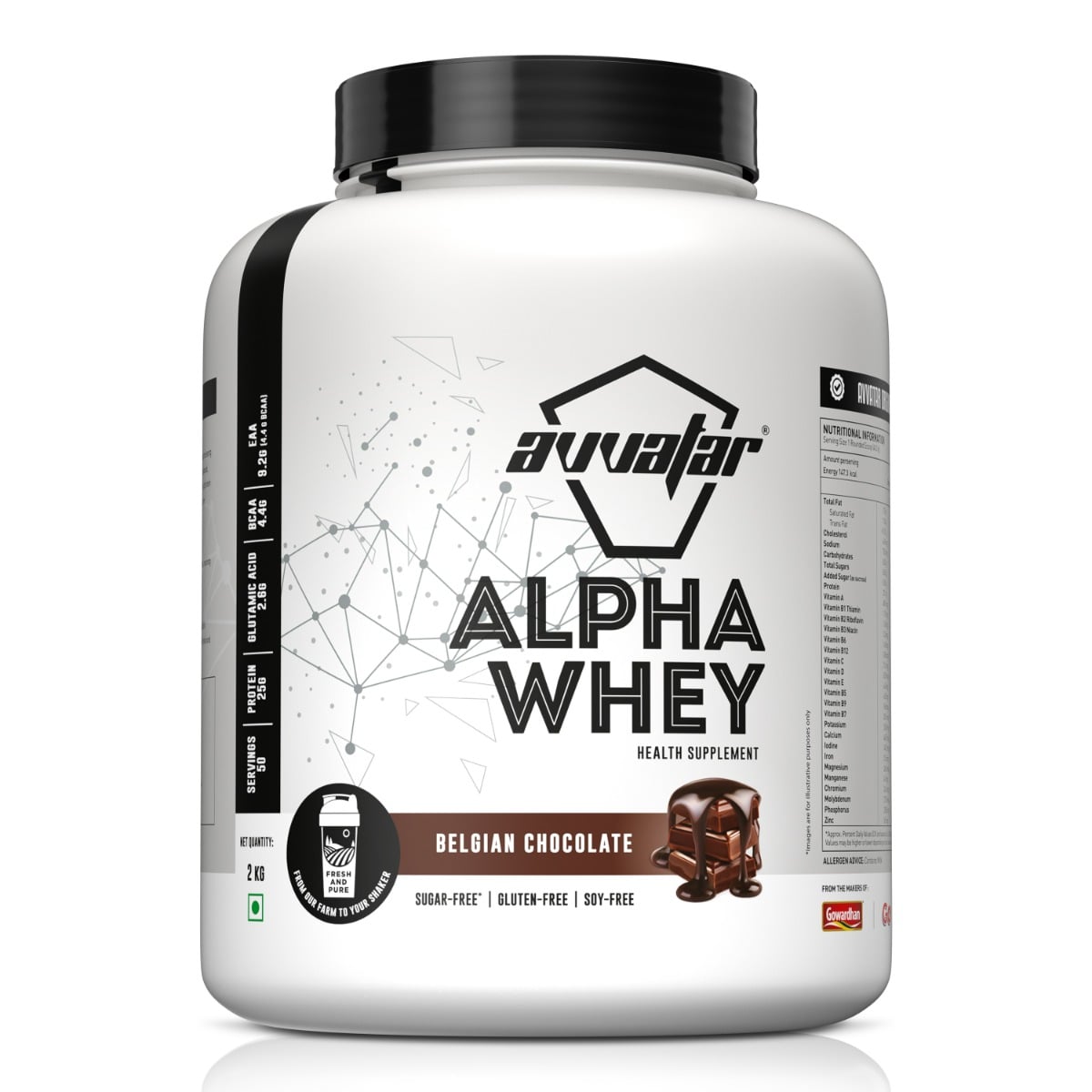 Avvatar Alpha Whey 2kg | Belgian Chocolate | 50 Servings | 25g Protein