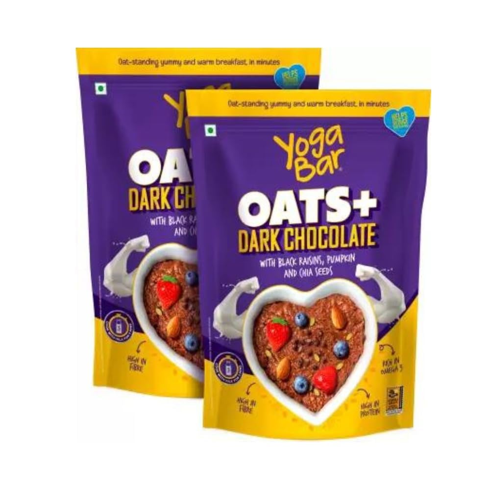 Yogabar Dark Chocolate Oats Gluten Free Whole Oatmeal for Breakfast Healthy Breakfast Cereal with High Protein Oats Healthy Dessert Pudding Yogabar Dark Chocolate Oats 1kg | Wholegrain Oatmeal That Helps Reduce Cholesterol | Healthy Breakfast Cereal Glut