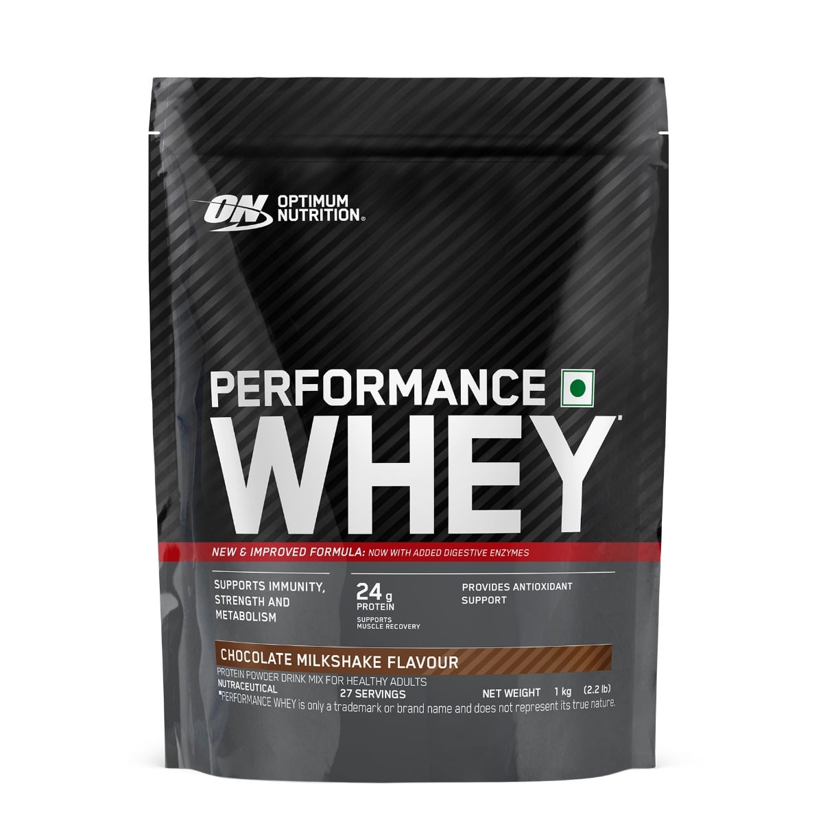 Optimum Nutrition (ON) Performance Whey Protein Powder, 24g Protein, 1Kg (Chocolate Milkshake), Ultra Filtered and Concentrated All Whey Protein