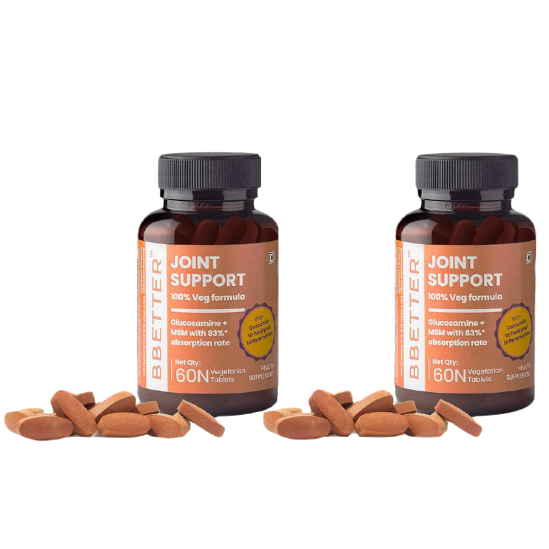 BBETTER Joint Support Supplement - 100% VEG Formula with Veg Glucosamine, Boswellia Serrata, Veg MSM, Ginger, Rosehip Extract and Curcumin for Women and Men -Pack of 2 (120 Tablets)