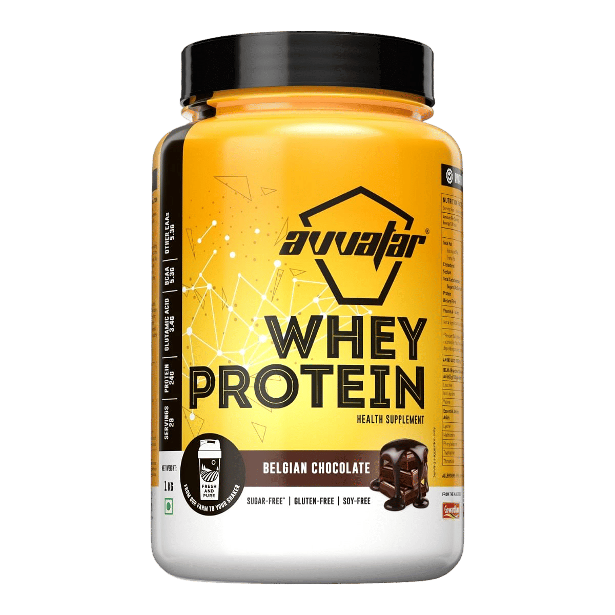 Avvatar Whey Protein 1kg | Belgian Chocolate | 29 Servings | 24g Protein | Sugar free | Gluten free | Soy free