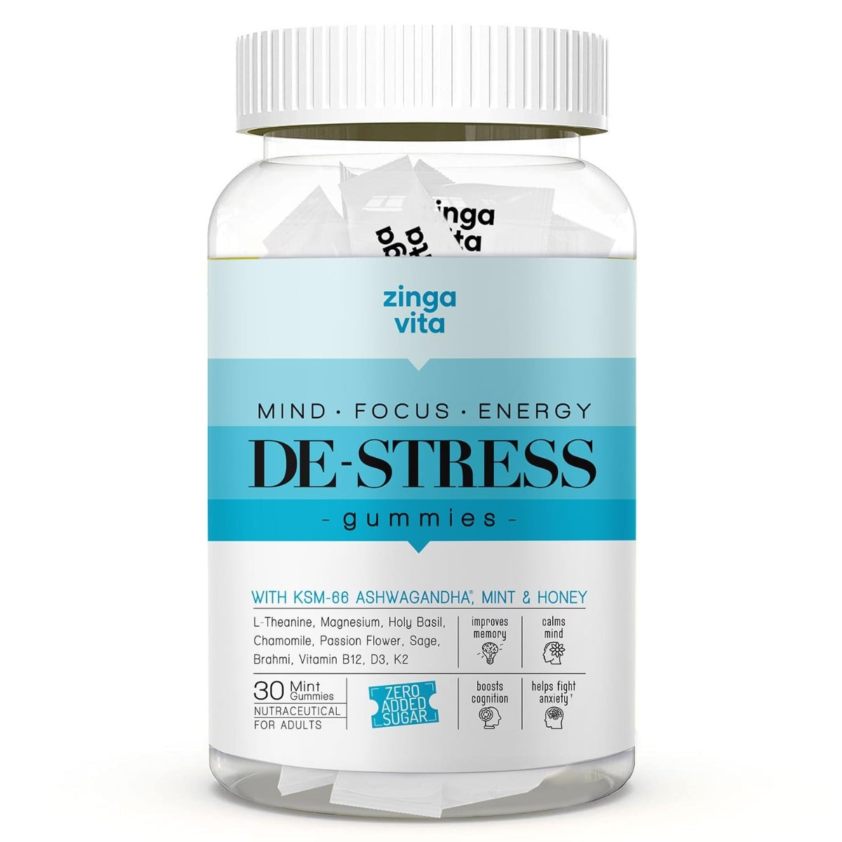 Zingavita De-Stress Gummies with Honey, KSM-66 Ashwagandha - 30 Gummies