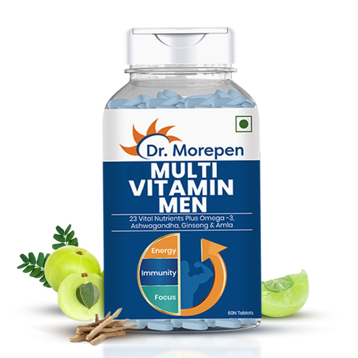 DR. MOREPEN Multivitamins for Men with Omega 3 & Herbs for Energy & Immunity Boost 60 Veg Tablets
