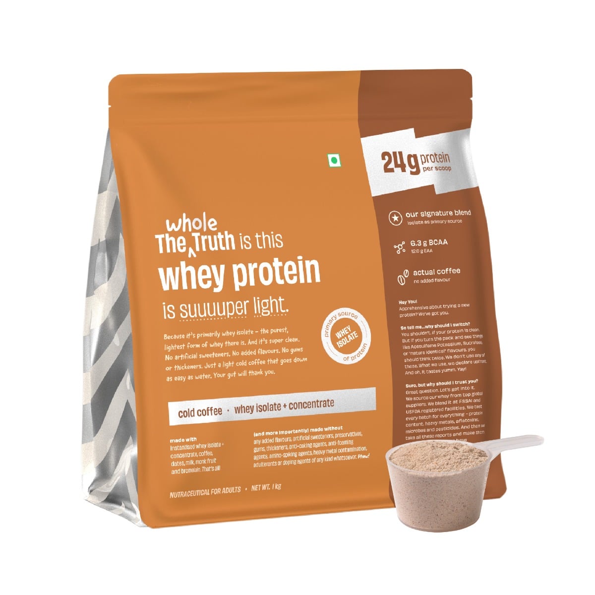 The Whole Truth 24g Protein/scoop | Cold Coffee 1kg | Isolate + Concentrate | Light & Easy to Digest
