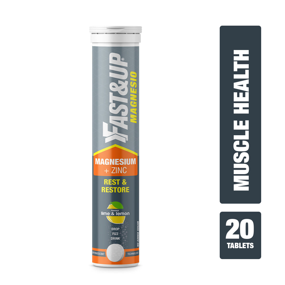 Fast & Up Magnesium Supplement + Zinc, Anti Stress, Muscle Recovery, Anxiety Relief Lime&Lemon (20 Tablets)