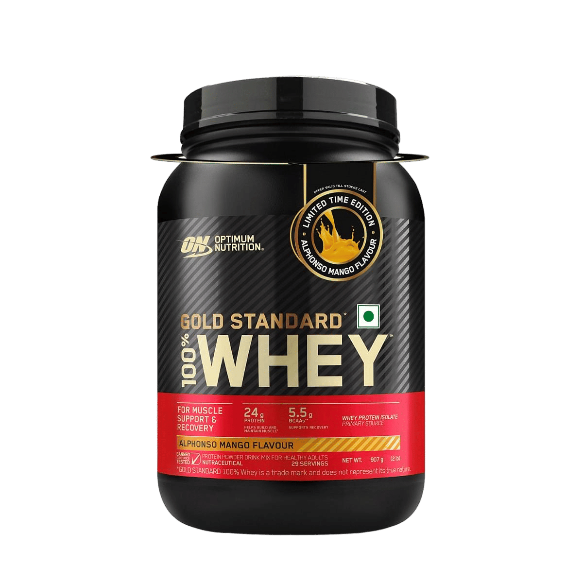 Optimum Nutrition (ON) Gold Standard 100% Whey Protein Powder 2 lb, 907g, Alphonso Mango (Limited Edition) for Muscle Support & Recovery, Vegetarian