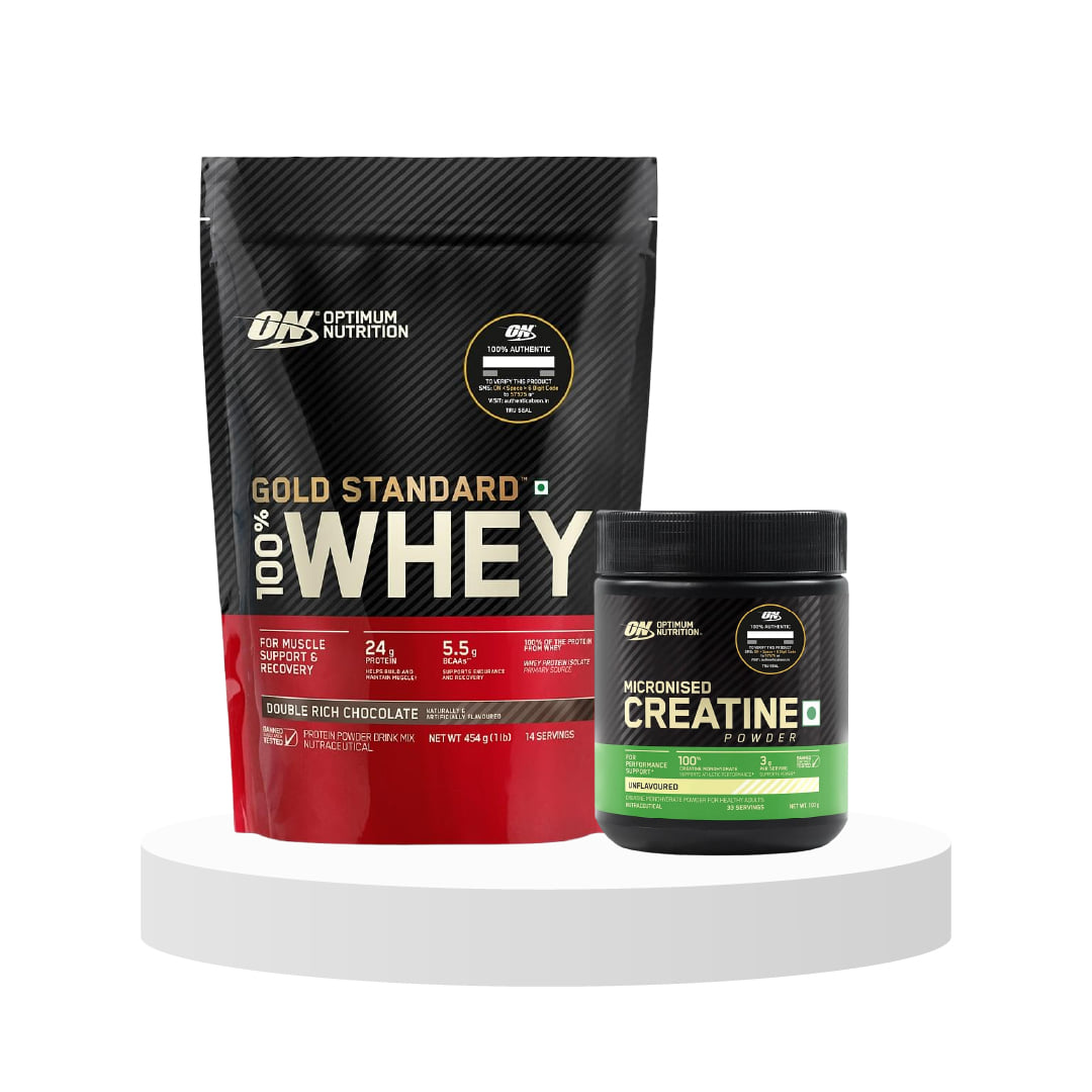 Optimum Nutrition (ON) Gold Standard 100% Whey Protein Powder 1 lbs, 454 g (Double Rich Chocolate), for Muscle Support & Recovery, Vegetarian Primary Source Whey Isolate & Optimum Nutrition (ON) Micronized Creatine Powder 100 Gram, Unflavored