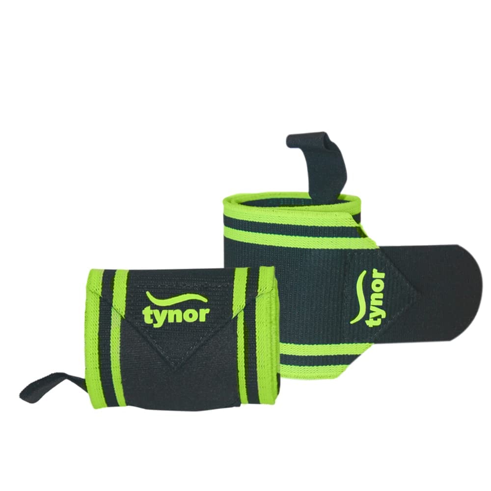 Tynor Wrist Wrap With Thumb Loop, Black & Green, Universal, Pack of 2