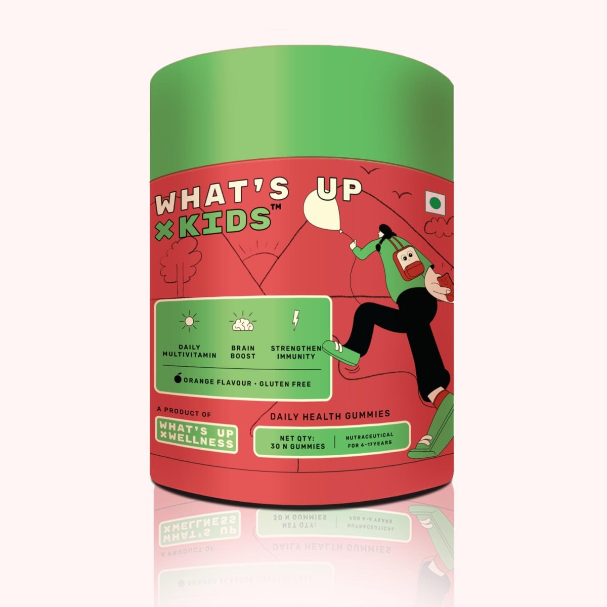 What's Up x Kids | 30 Gummies | Orange Flavored | Age 5 to 17 Years | Multivitamin | Brain Boost | Immunity