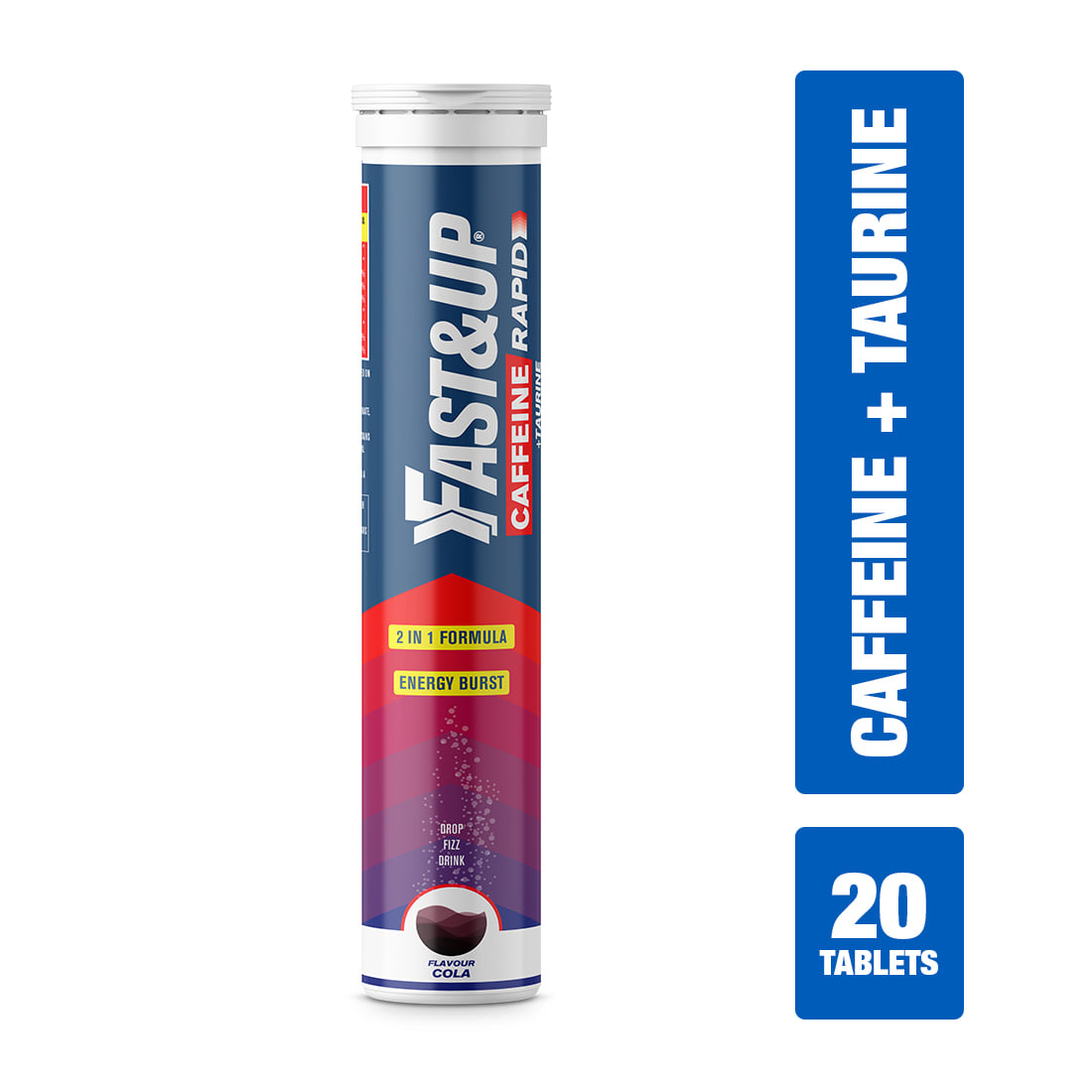 Fast & Up Caffeine Rapid | 100mg Caffeine | 100mg Taurine | Better Energy, Endurance & Focus | Powerful Pre-Workout | Cola Flavour (20 Effervescent Tablets)