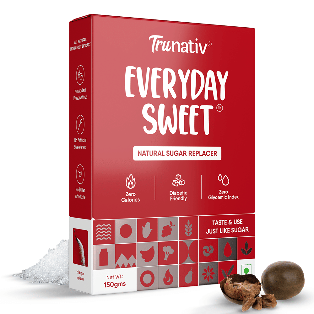 TruNativ Everyday Sweet | Natural 1:1 White Sugar Replacer | Monk Fruit Juice Powder | Zero Calories Zero Carb Diabetic Friendly | Cook Bake Blend No Bitter Aftertaste | 150gm