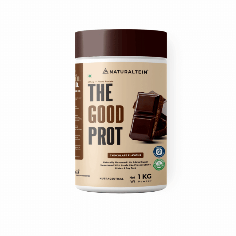 NATURALTEIN The Good Prot 1 kg (Chocolate) | 22 g Protein per Serving | No Artificial Flavours | Plant & Whey Protein Blend | Naturally Sourced Protein for Strength & Recovery