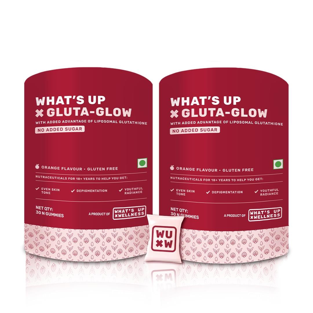 What's Up Wellness Gluta-Glow Gummies | Radiant Skin Tone | Depigmentation | Detoxification | Men & Women | Indias First Liposomal Glutathione Gummy | No Added Sugar What's Up Wellness Gluta-Glow Gummies | Radiant Skin Tone | Depigmentation | Detoxificat