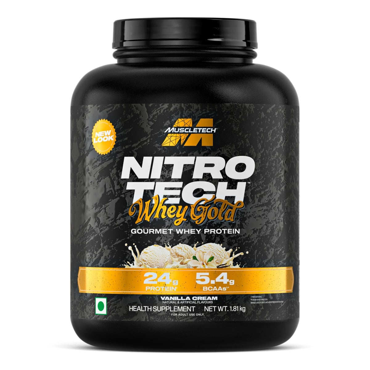 MuscleTech Nitro-Tech Whey Gold Protein Powder | 24 g Protein & 5.4 g BCAAs Per Serving | Supports Lean Muscle & Faster Recovery | Vanilla Cream | 1.81 kg