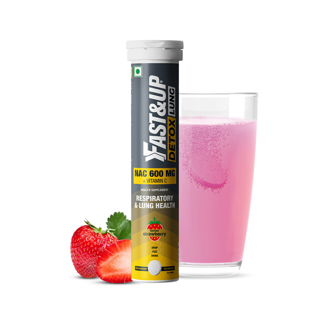 Fast&Up Lung Detox with 600mg NAC (N acetylcysteine) for Smokers, Mucus, Chest Congestion & Pollution l Lung Cleanser Drink l Lung & Respiratory Health l 20 Effervescent Tablet Strawberry Flavor