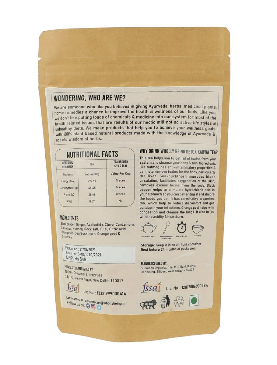 Wholly Being Detox Kahwa Tea for skin glow and gut detox with nutmeg ...