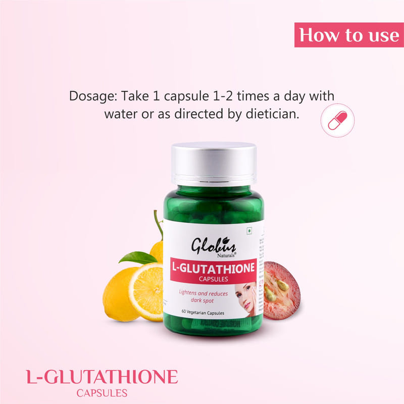Globus Naturals L-Glutathione Skin Whitening Capsules, For Dark Spot Reduction, 60caps