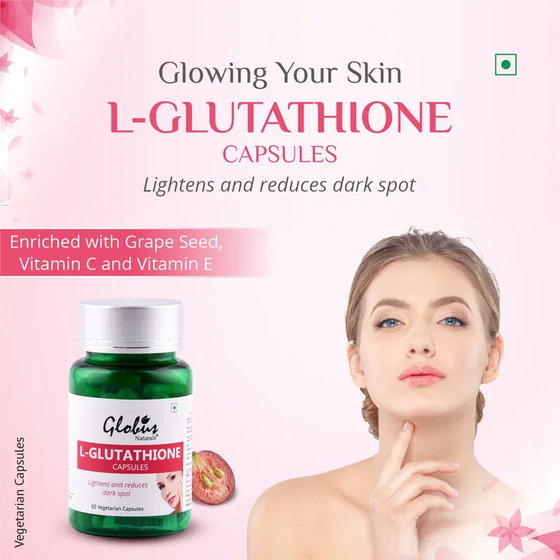 Globus Naturals L-Glutathione Skin Whitening Capsules, For Dark Spot Reduction, 60caps