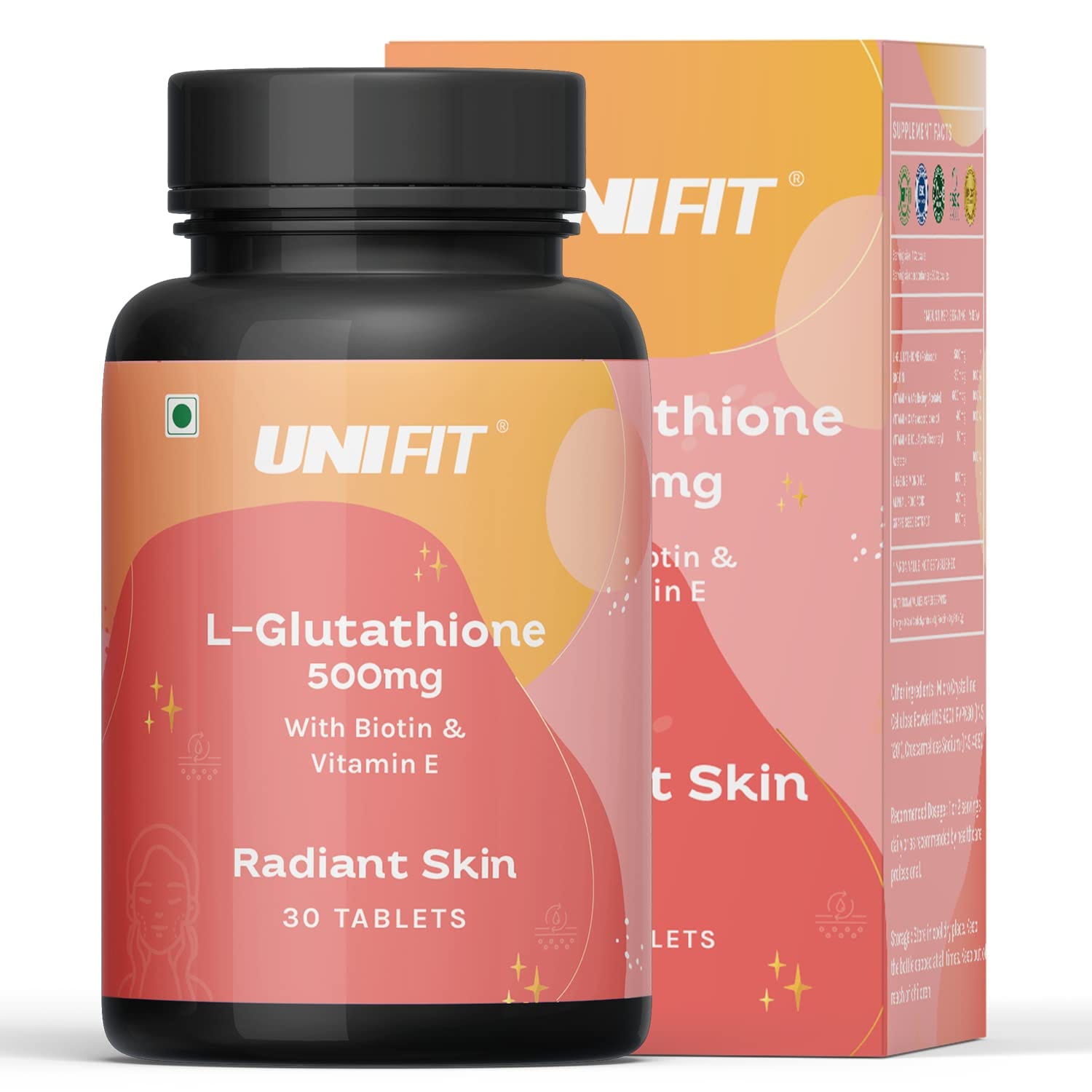 UNIFIT L Glutathione Tablets 500 mg with Biotin Vitamin A, C & E, Alpha Lipoic Acid and Grape Seed Extract for Healthy and Glowing Skin for Men & Women Glutathione for Skin
