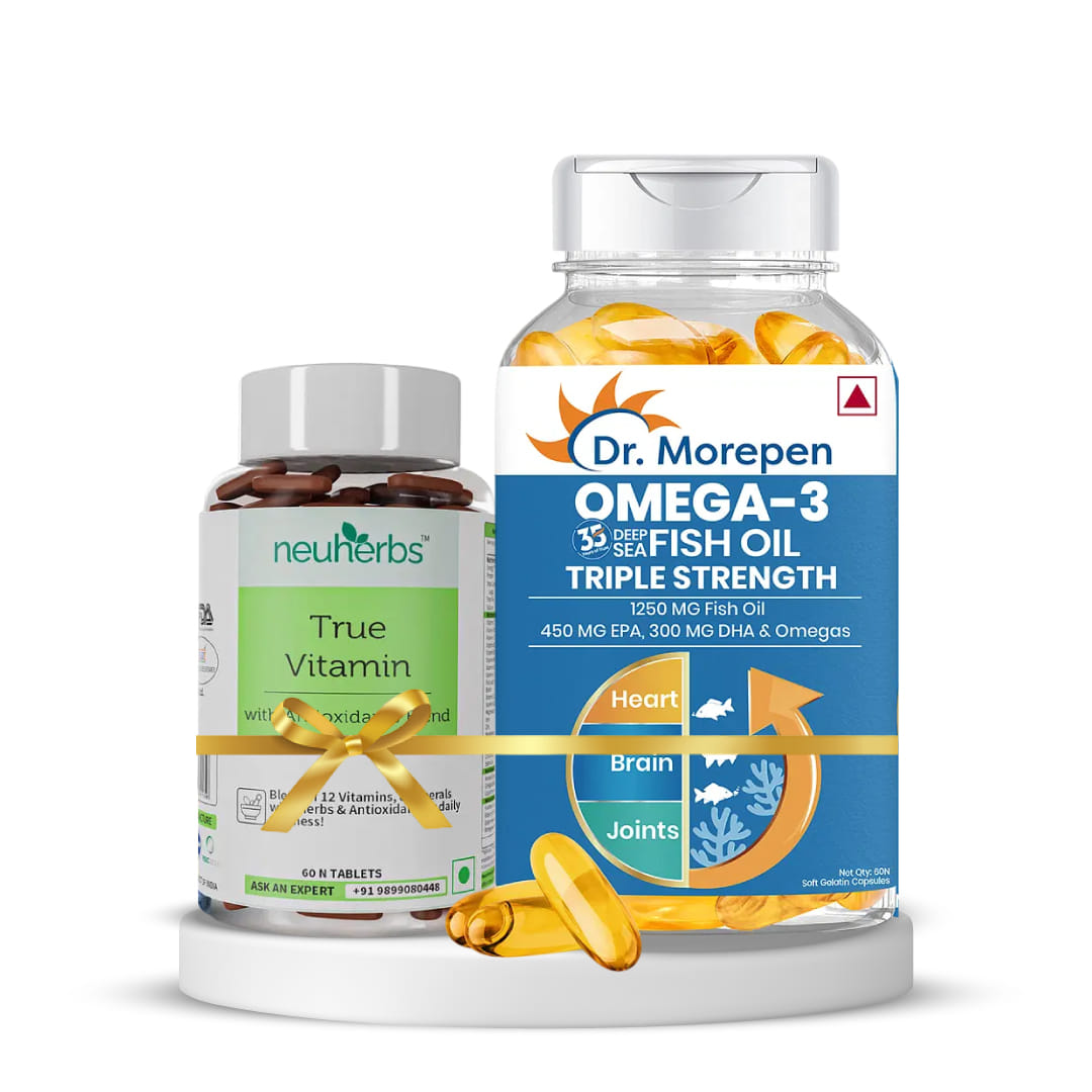 Optimal Health and Vitality | DR. MOREPEN Omega 3 Deep Sea Fish Oil Triple Strength for Healthy Heart, Brain & Joints, 1250mg with 900mg DHA & EPA 60 Softgels + Neuherbs True Vitamin 60 tablets-image-9