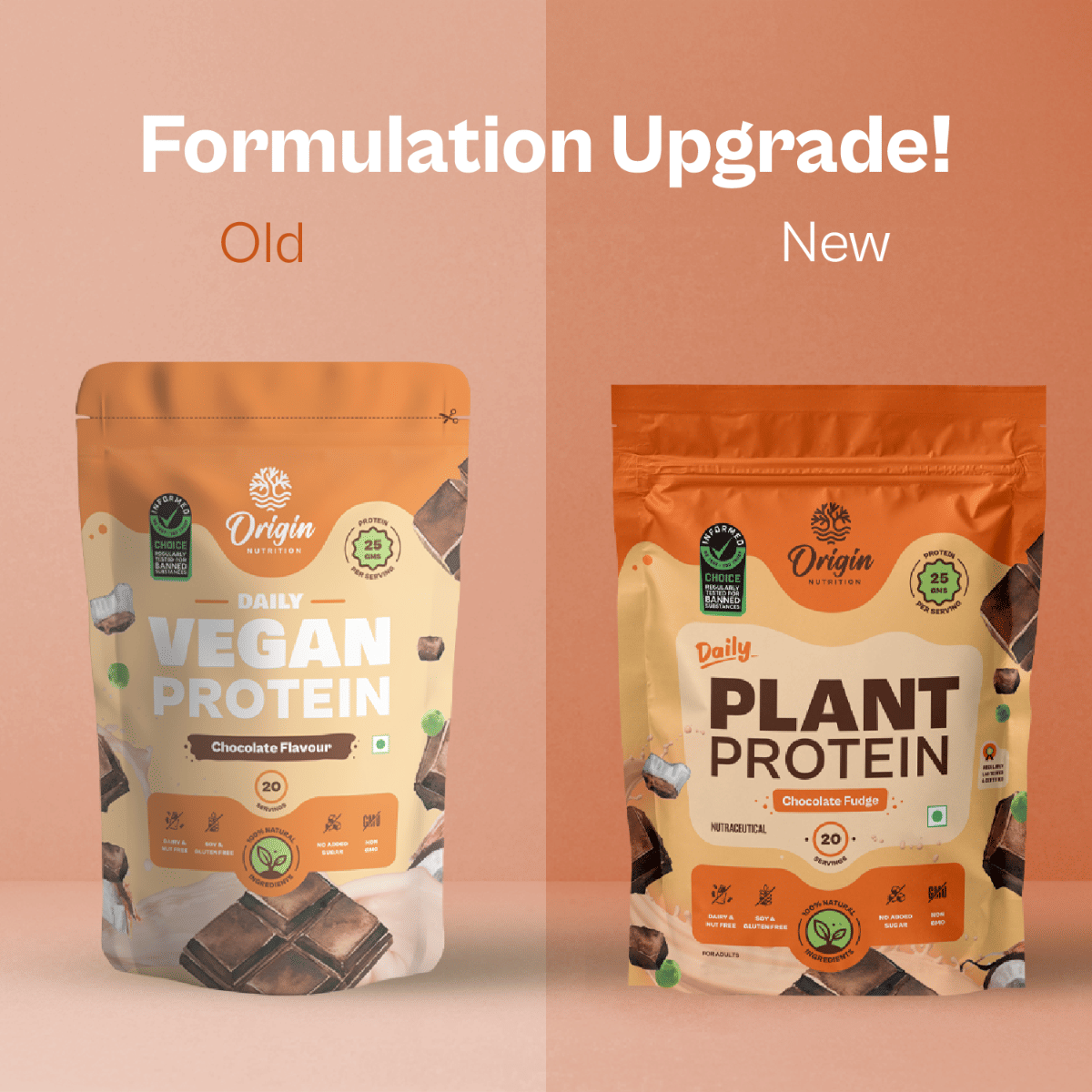 Origin Nutrition Plant Protein Powder Chocolate Flavour with 25g ...