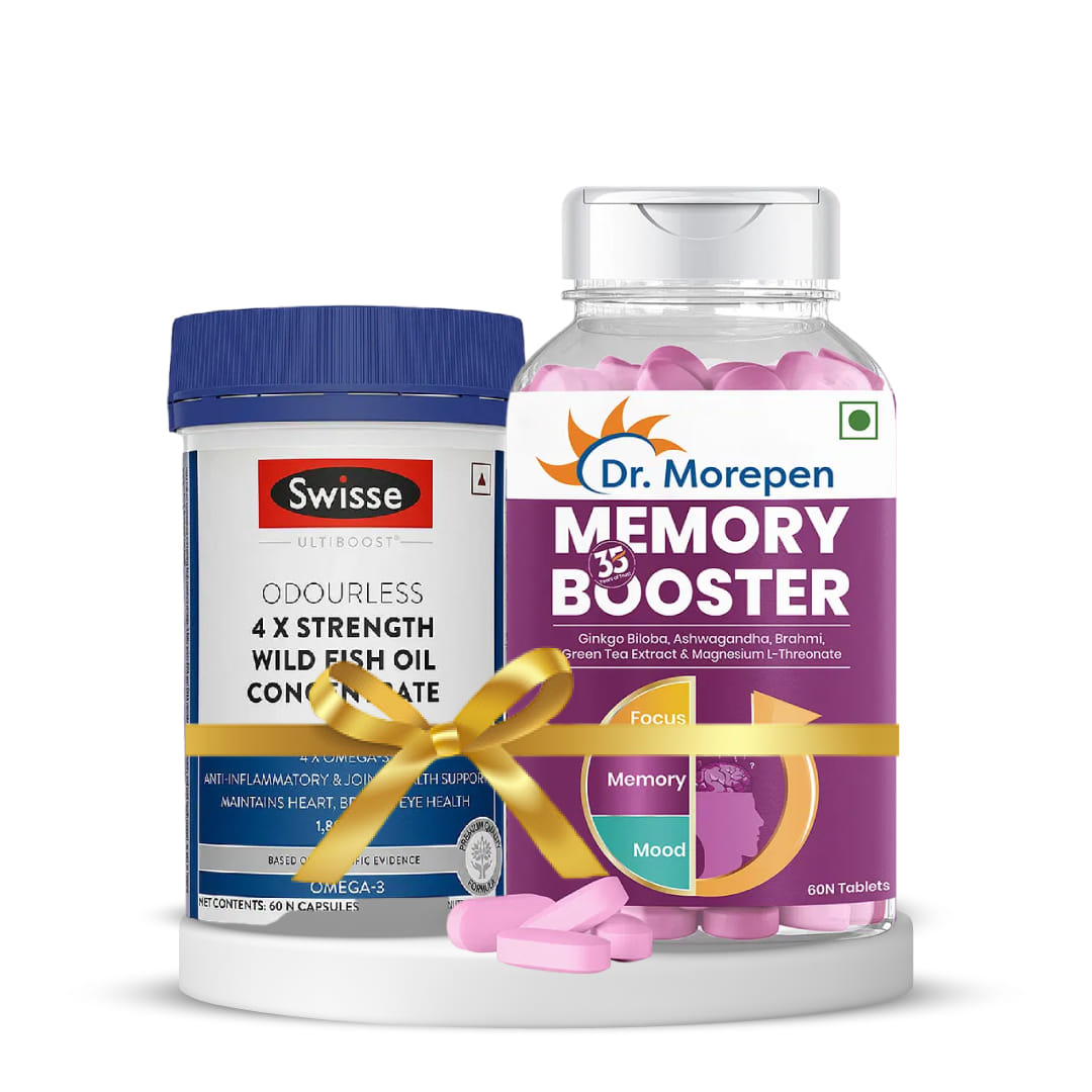 Brain and Heart Health | Swisse Ultiboost Odourless 4X Strength Wild Fish Oil Supplement with (1800MG) 60 Tablets + DR. MOREPEN Memory for Brain Health 60 Veg Tablets-image-10