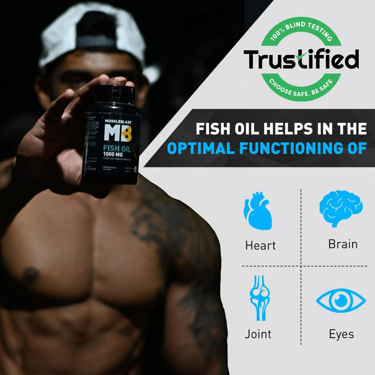 MuscleBlaze MB Fish Oil 1000mg | 60 Capsules | Muscle | Brain | Heart