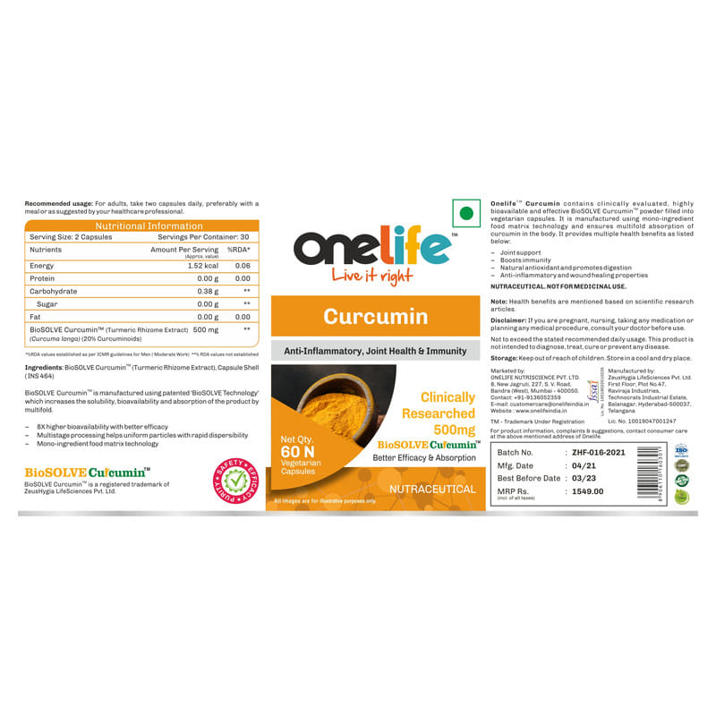 Onelife Curcumin with BioSOLVE Curcuminâ„¢, Clinically researched ...