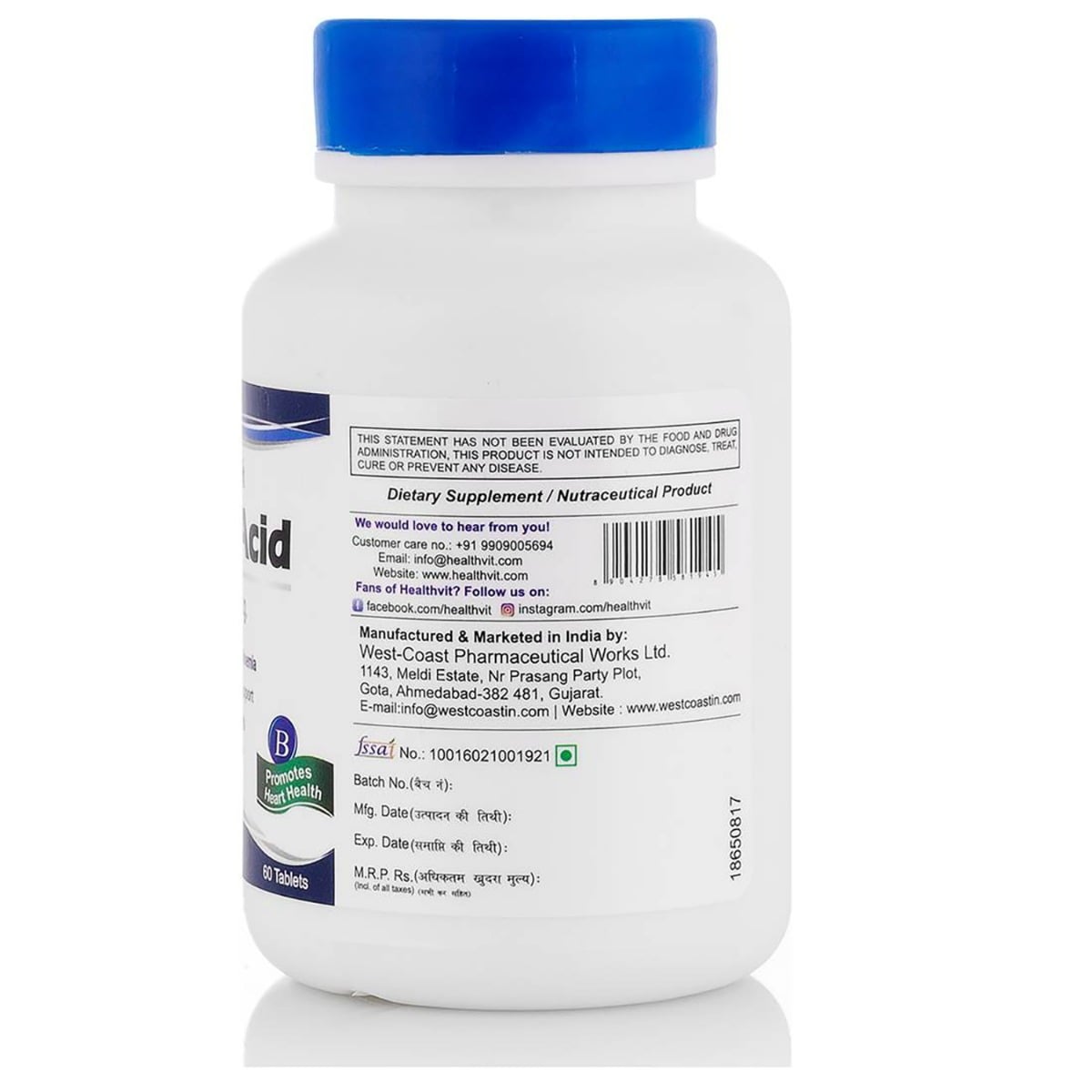 Healthvit Folic Acid 800 MCG 60 Tablets