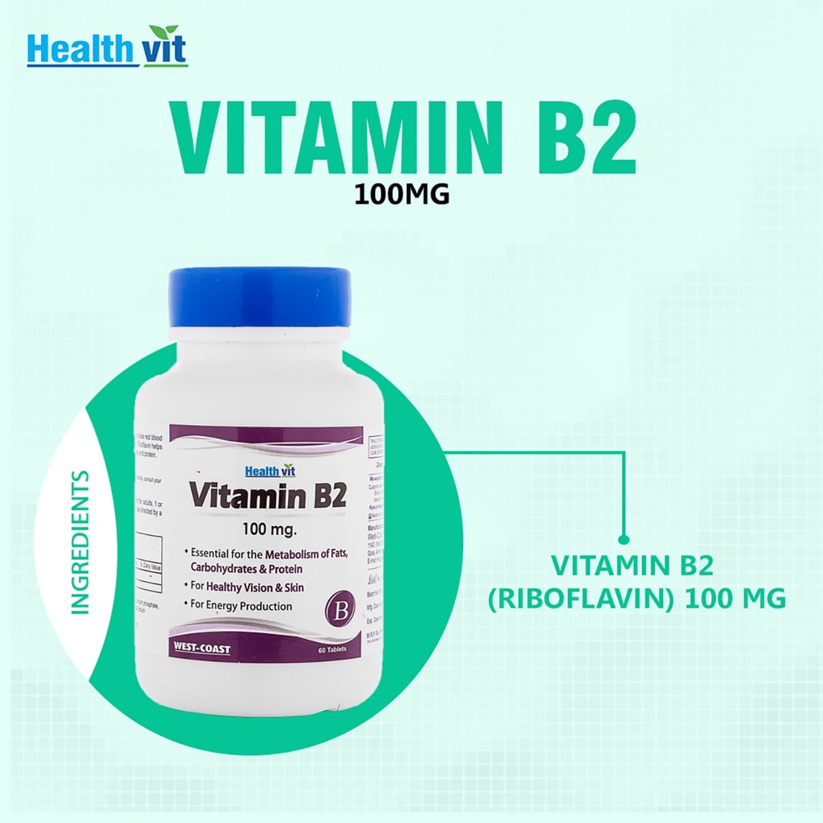 Healthvit Vitamin B2 Riboflavin 100MG 60 Tablets