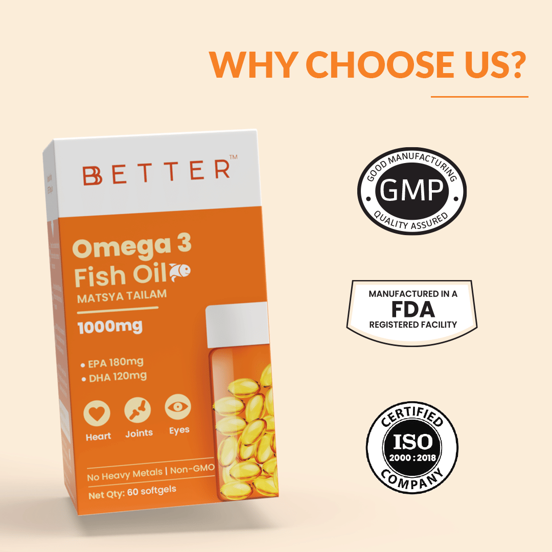 BBETTER Omega 3 Fish Oil 1000mg | 60 Softgels | High Strength, Brain ...