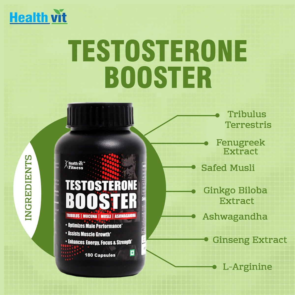 Healthvit Fitness Testosterone Booster Supplement and Boost Men Muscle ...