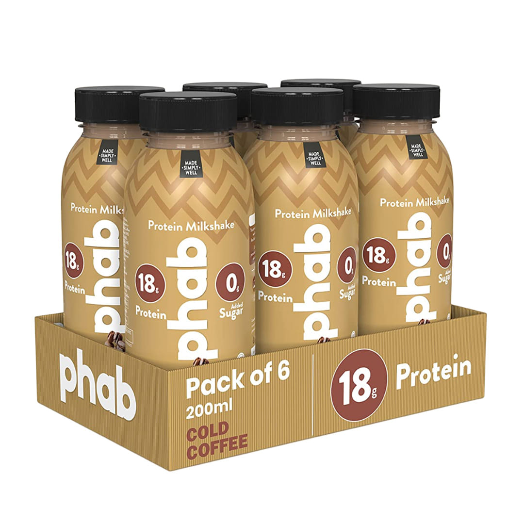 Phab Protein Milkshakes with 18g Protein, Vitamin B12, Rich Source of Calcium, Vitamin A & Vitamin D, No Added sugar, Healthy & Delicious Pack 6 x 200ml (Cold Coffee)-image-3