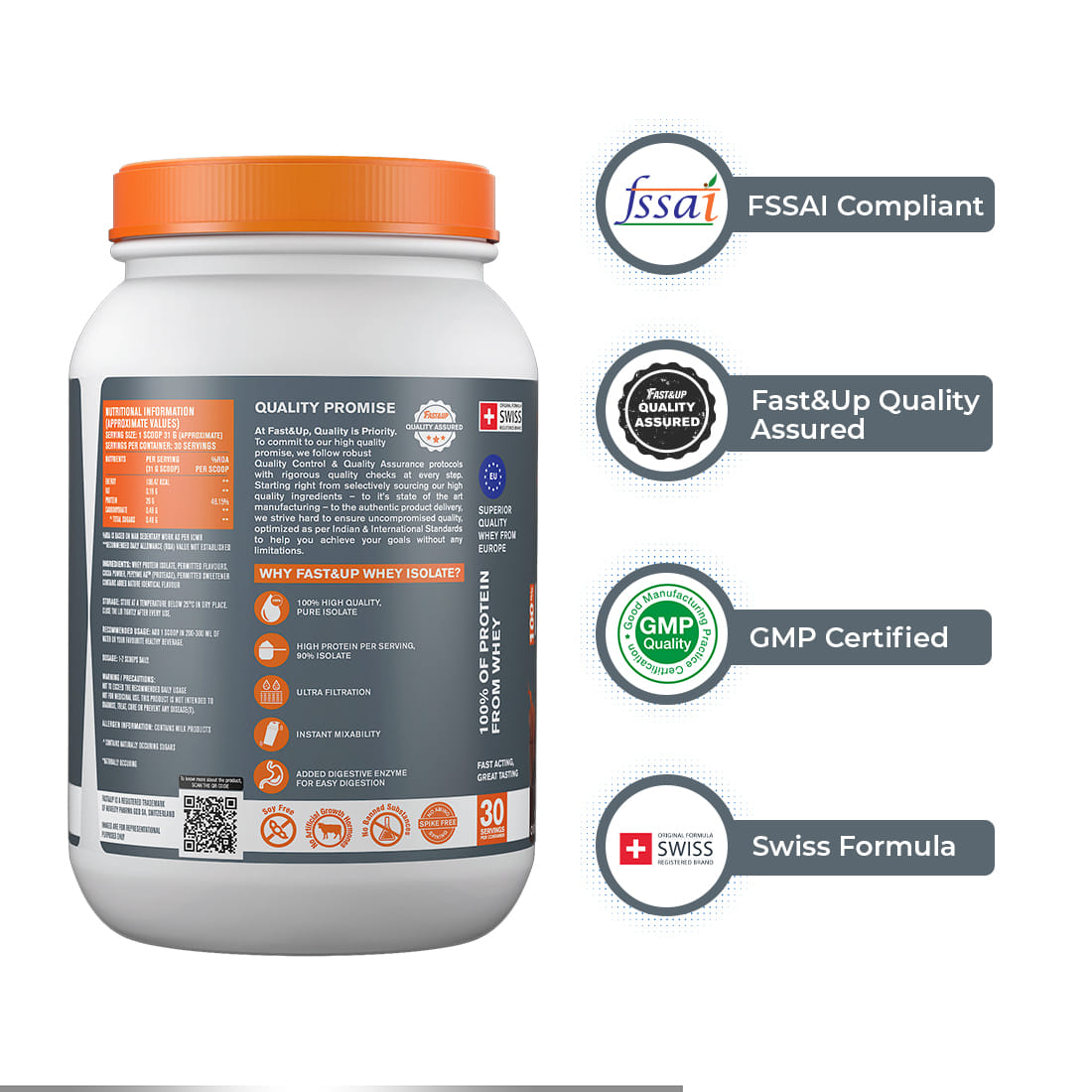 Fast&Up Whey Protein Pure Isolate, Ultra low carb (Rich Chocolate ...