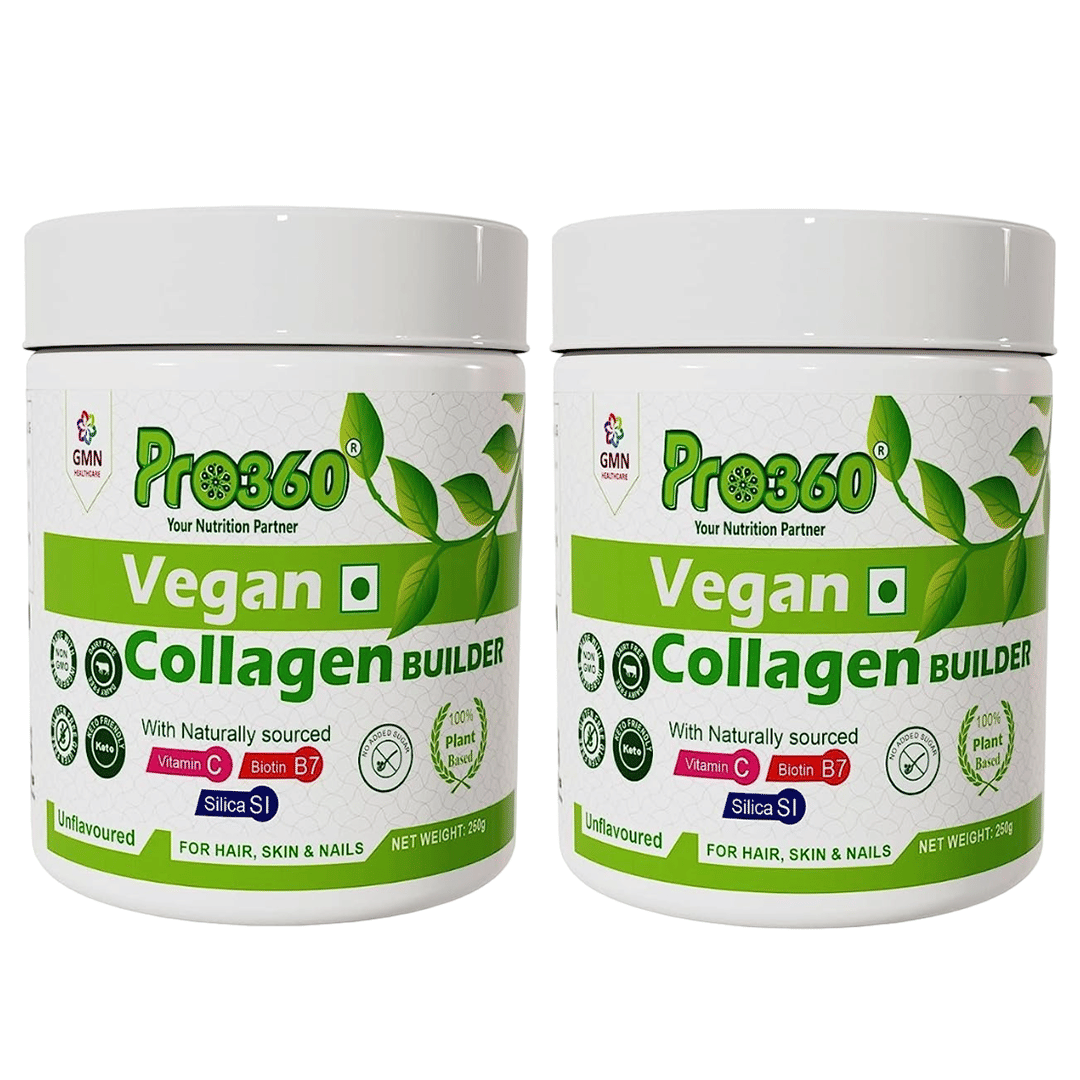 Pro360 Vegan Collagen Builder Powder Biotin & Vitamin C for Glowing Skin, Strong Hair and Nails, Natural Collagen Beauty Supplement, 100% Vegan Plant Based with Sea Buckthorn (250 + 250) g Pack of 2-image-8