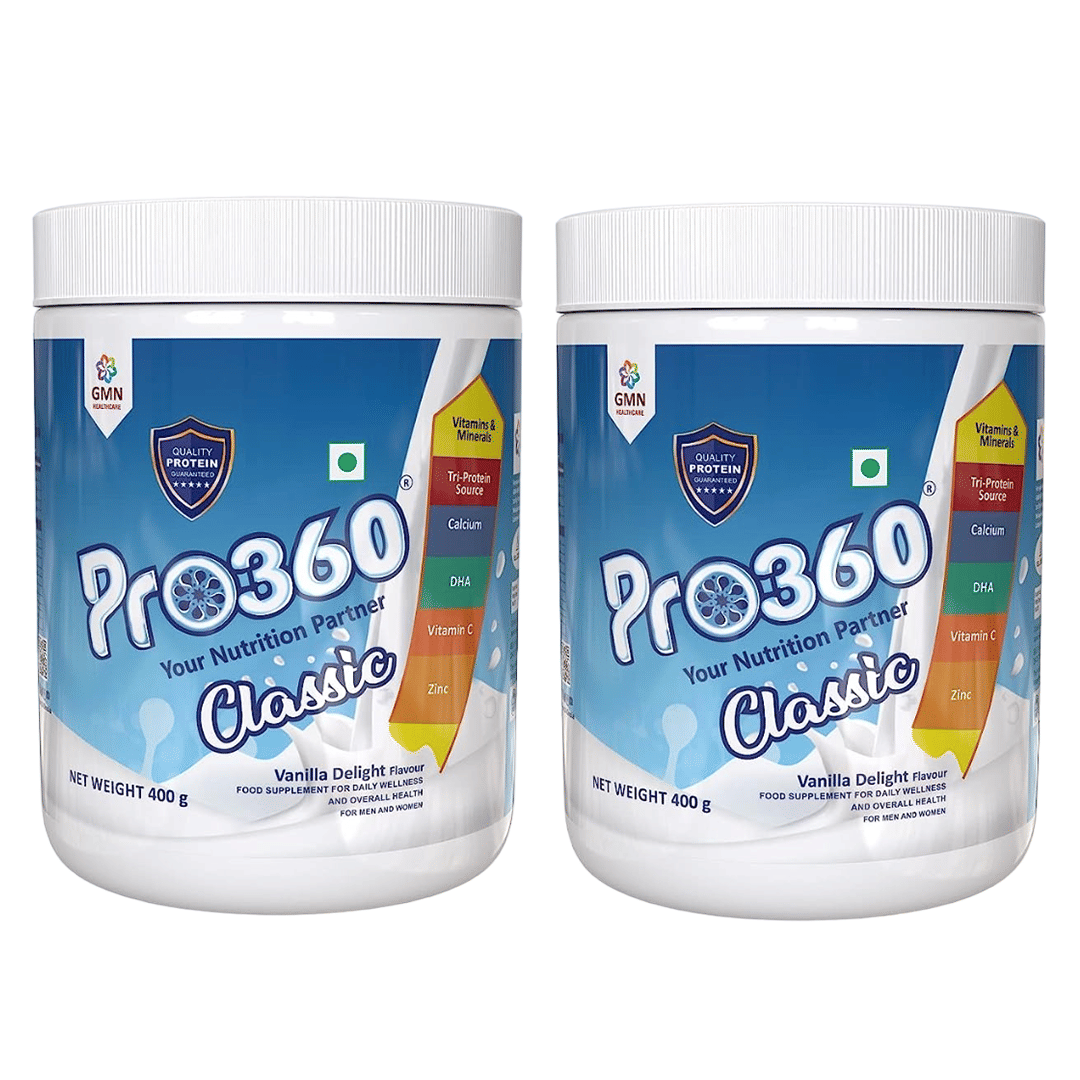 Pro360 Classic Daily Wellness Protein Health Drink Family Nutrition Supplement Powder for Men and Women (400 + 400) g (Vanilla Delight) Pack of 2-image-43