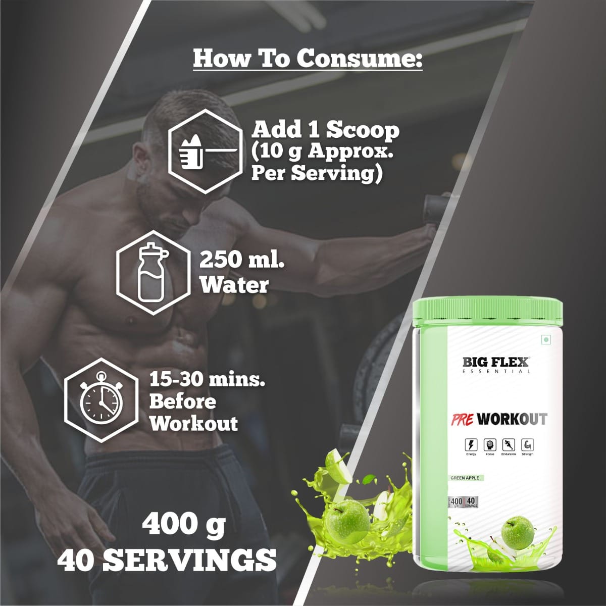 Bigflex Essential Pre - Workout (Green Apple) (400Gm) - Jar