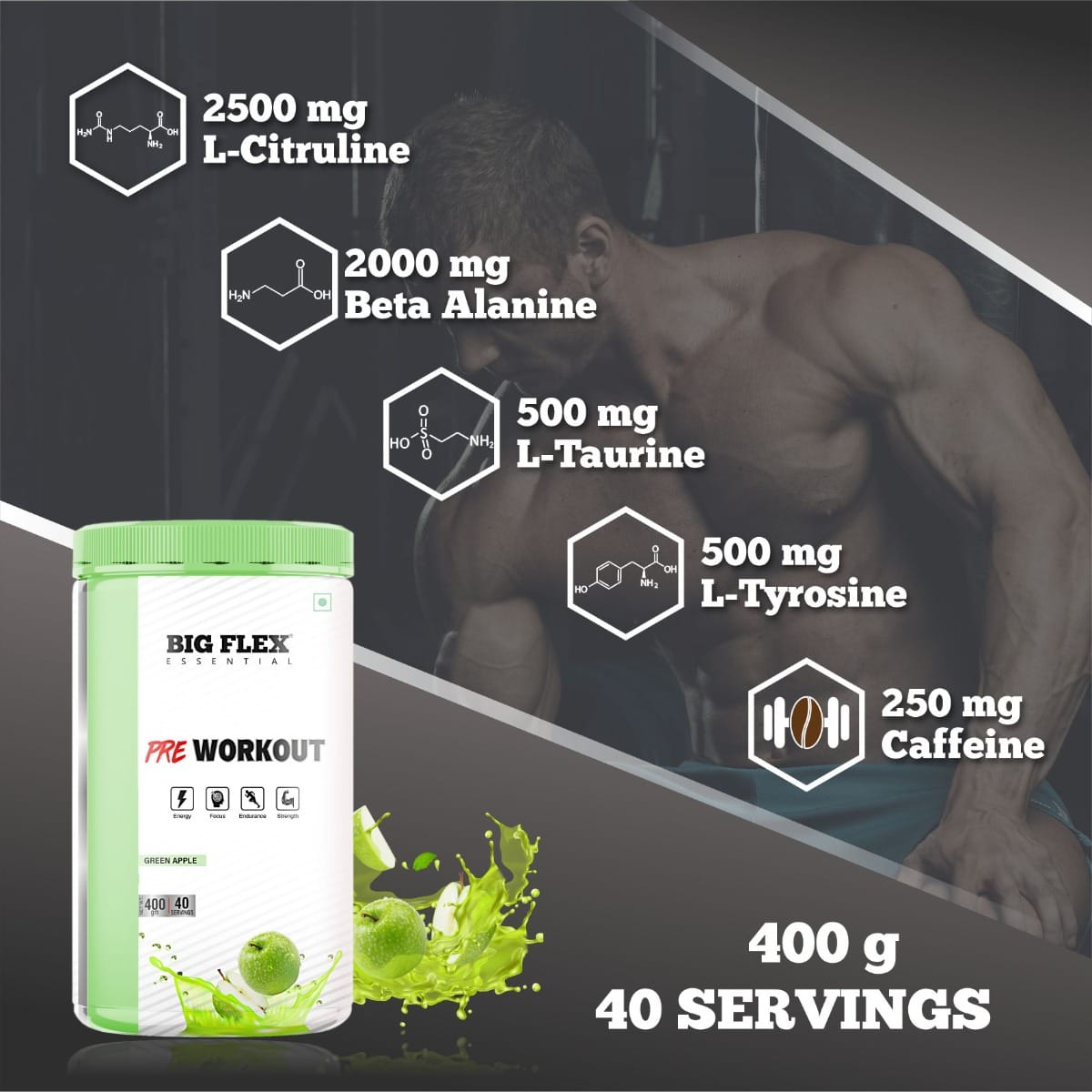 Bigflex Essential Pre Workout (Green Apple) (400Gm) Jar