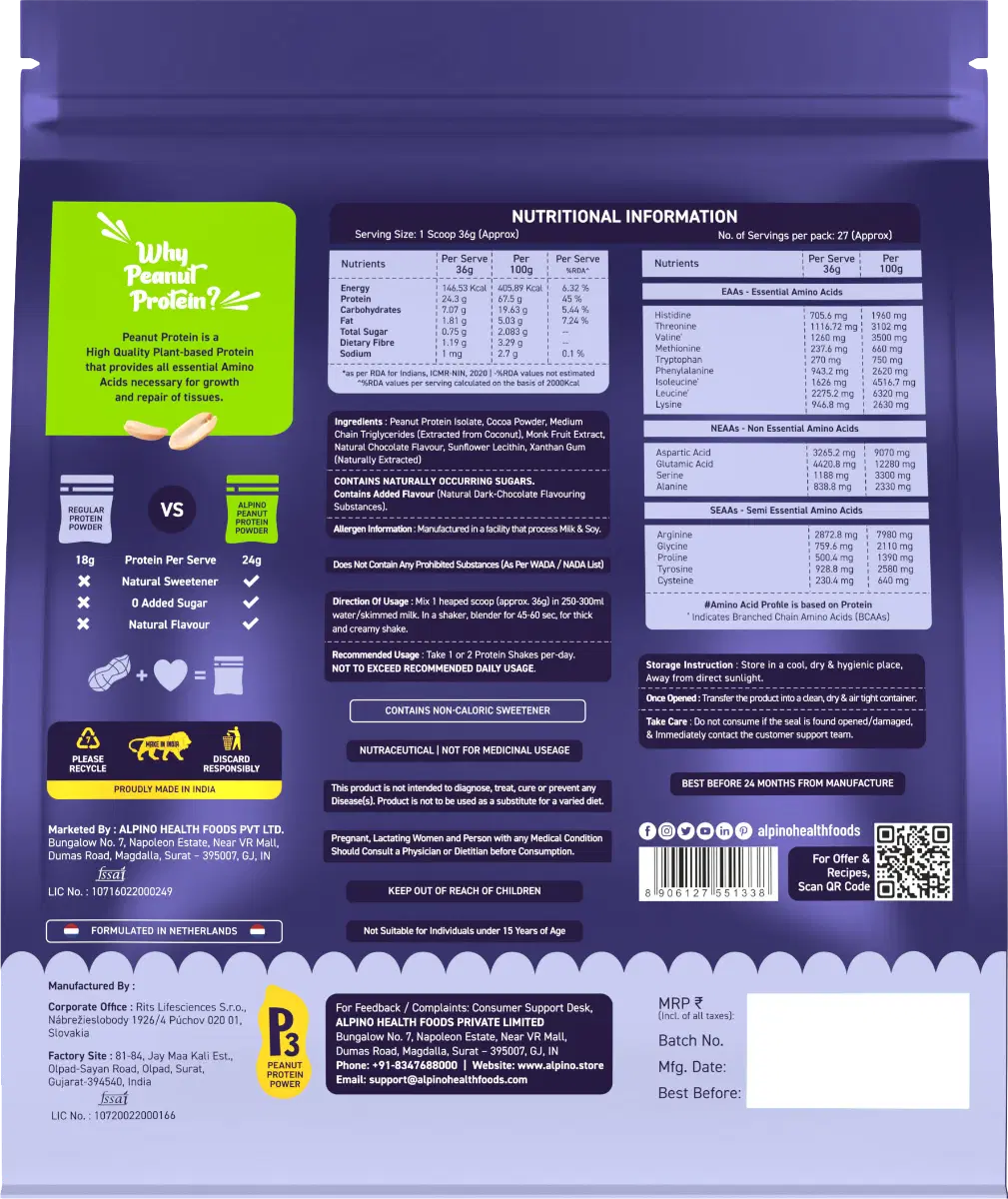 ALPINO 24g Protein Powder 1kg Dark Chocolate - Image 2