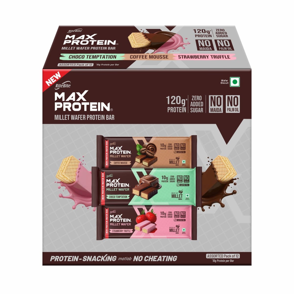 RiteBite Max Protein Wafer Bars with Millets, All Flavors (Pack of 12), 10g Protein, No Maida, No Palm Oil, Zero Added Sugar, Healthy Wafer Snack, 480g-picture-36