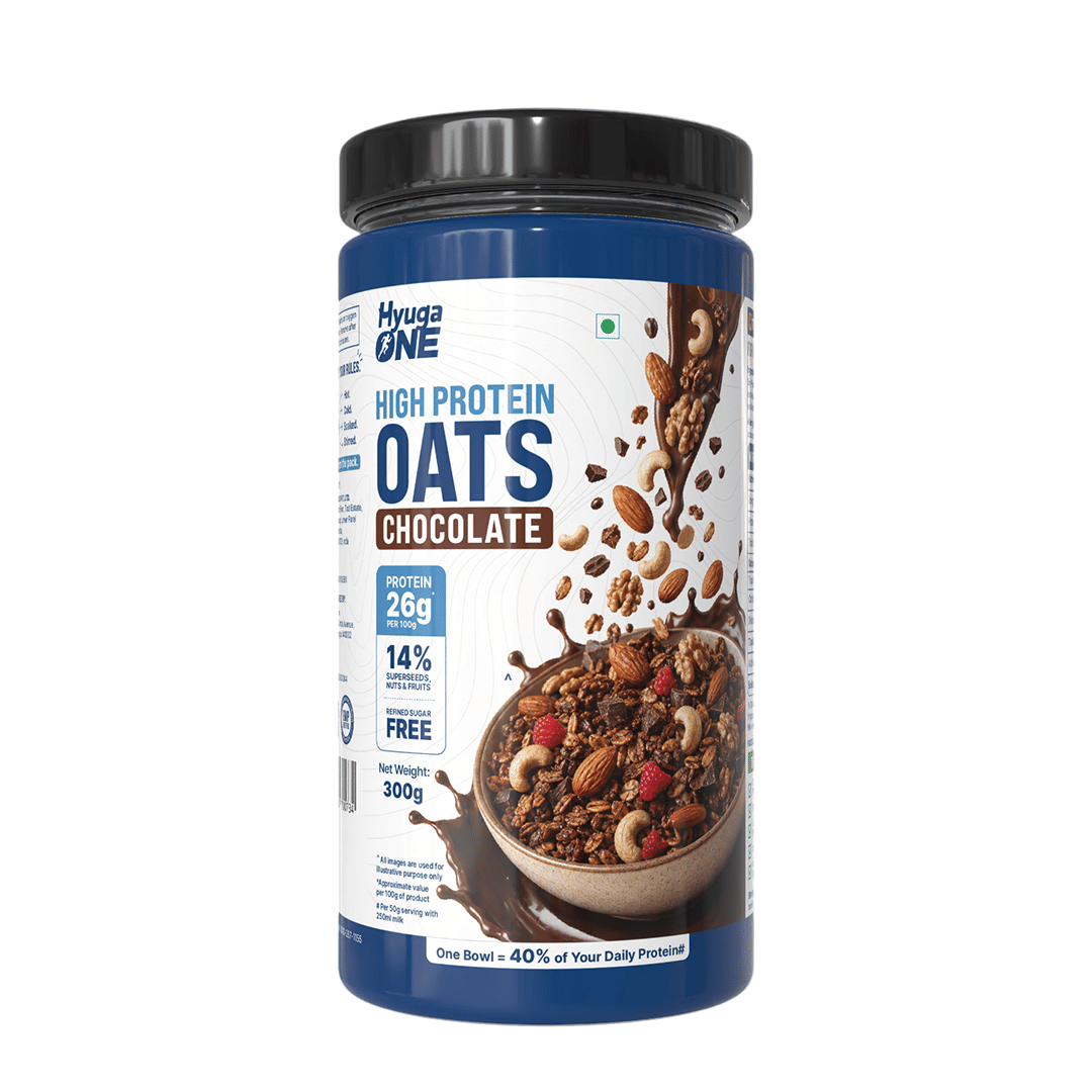 Hyuga One 26g High Protein Oats 300g, Dark Chocolate, No Refined Sugar, with Almonds, Raisins, Pumpkin & Chia Seeds, Rolled Oats for Weight Loss, Breakfast Cereals | Gluten Free-image-2