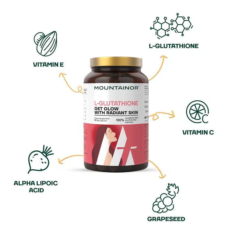 MOUNTAINOR Natural L Glutathione for Brightening & Radiant Skin (30 Veg  Caps) for Men & Women