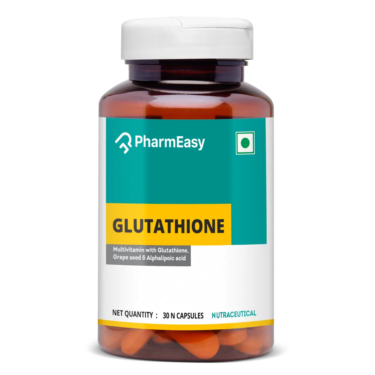 PHARMEASY GLUTATHIONE - PROMOTES HEALTHY SKIN - REVERSES SIGNS OF AGEING - BOTTLE OF 30 PHARMEASY GLUTATHIONE - PROMOTES HEALTHY SKIN - REVERSES SIGNS OF AGEING - BOTTLE OF 30