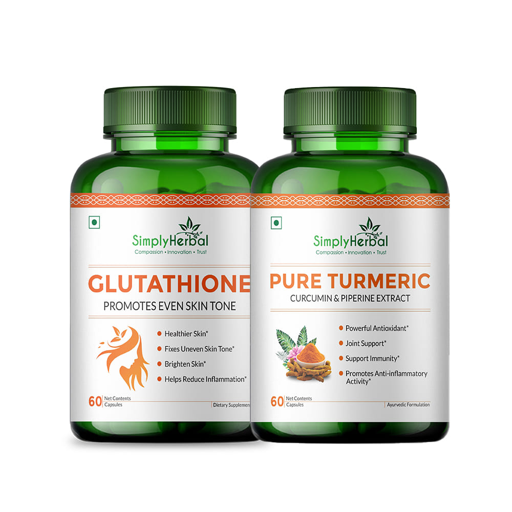 turmeric and glutathione Simply Herbal Immune Boosting Bundle: Turmeric Curcumin Extract Tablets +  Plant Based Glutathione Capsules 60 Capsules Each