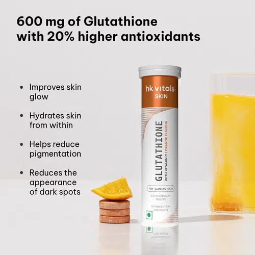HK Vitals Glutathione (Cola, Orange 15 Effervescent Tablets) | L-Glutathione Tablets with Vitamin C & E