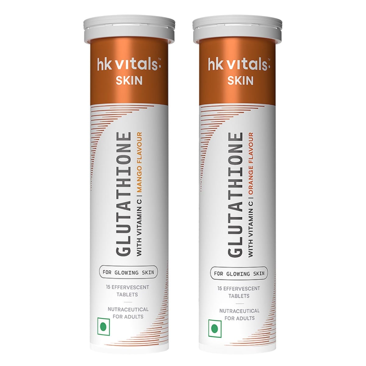 HK Vitals Glutathione (Mango, Orange, 15 Effervescent Tablets) | L-Glutathione Tablets with Vitamin C & E | For Skin Glow & Hydration