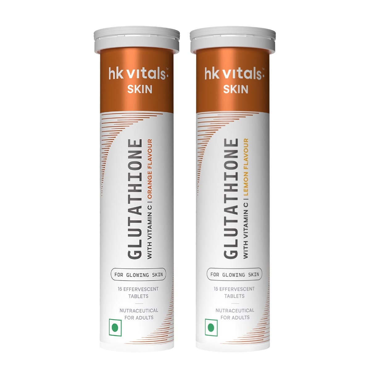 HK Vitals Glutathione (Lemon, 15 Effervescent Tablets) with Glutathione (Orange, 15 Effervescent Tablets) | L-Glutathione Tablets with Vitamin C & E