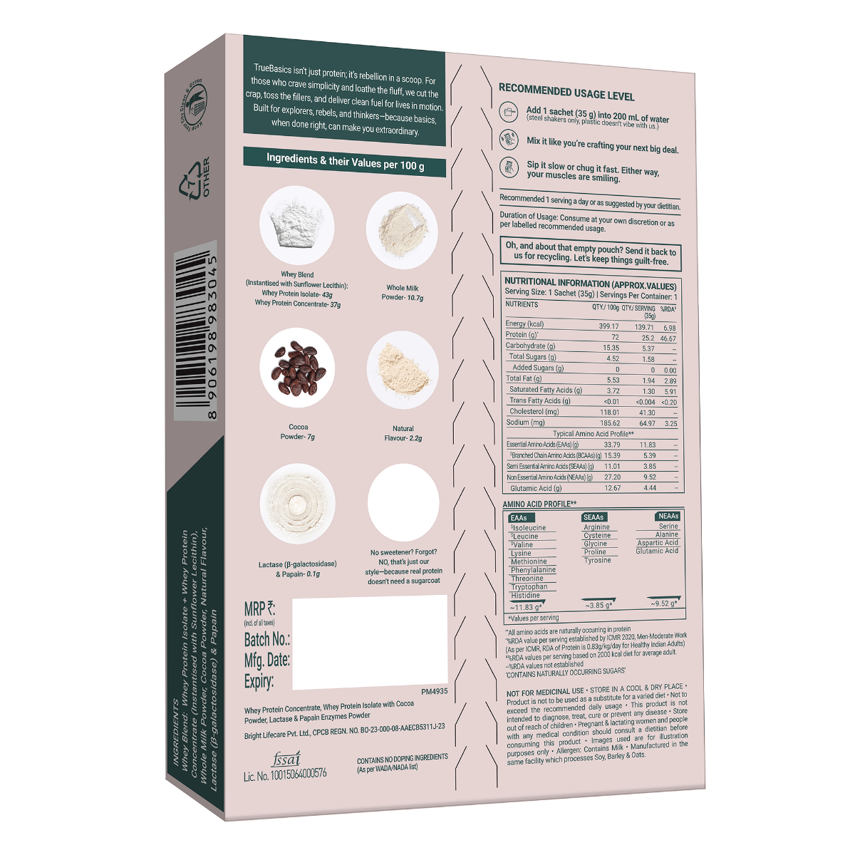 TrueBasics Clean Whey Protein Powder Isolate & Concentrate Blend ...